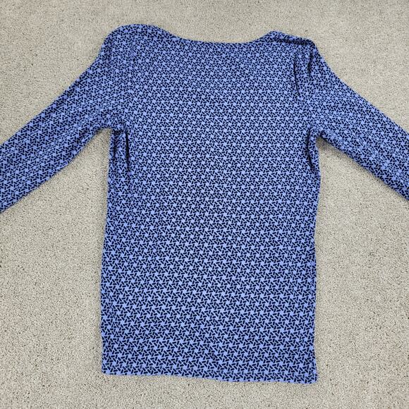 Talbots Womens Weekend Tee Large‎ Blue Printed Stretch Knit 3/4 Sleeve Pullover - Picture 11 of 12